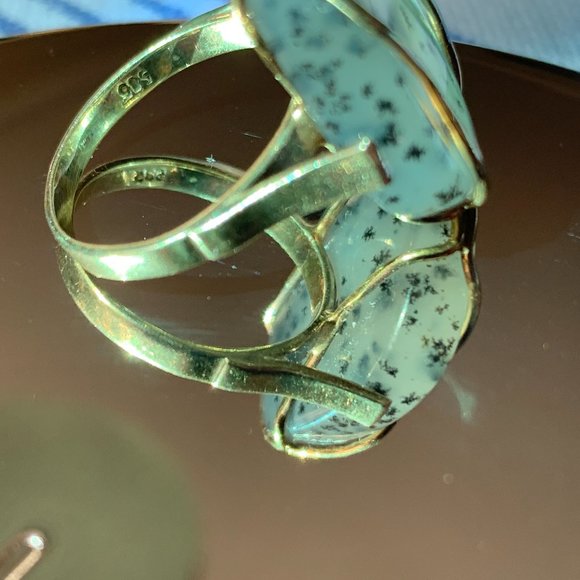 Spectacular Translucent Dendritic Agate Ring 14k Solid Gold (6.5) - Picture 3 of 16